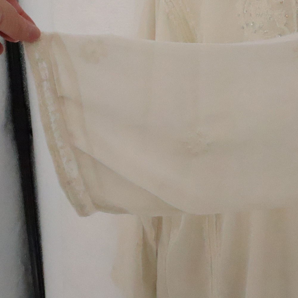 Boho Embroidered Sequin Chiffon Sheer Tunic Top Womens Size L Cream Festival - Picture 5 of 9